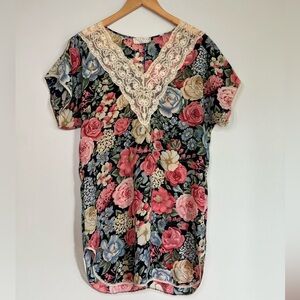 VINTAGE Floral Lace V-Neck Blouse Dress Top Cottagecore Boho Grunge Lingerie